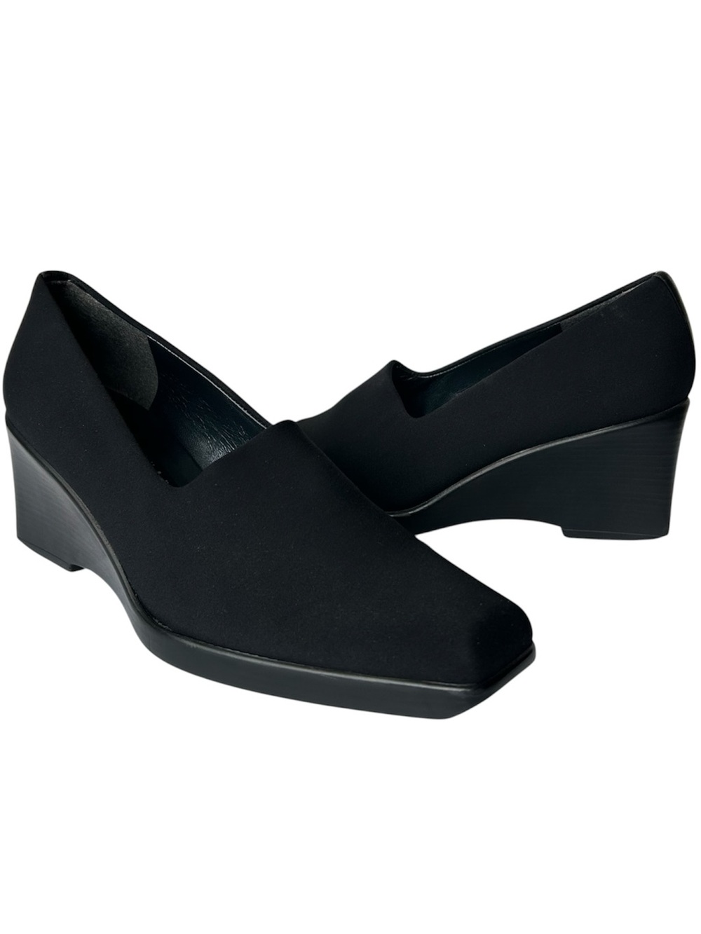 Stuart Weitzman High Vamp Square Toe Pumps Black 9.5 AA Narrow 90s Minimalist - Picture 6 of 12